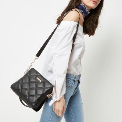 Black quilted mini bucket bag